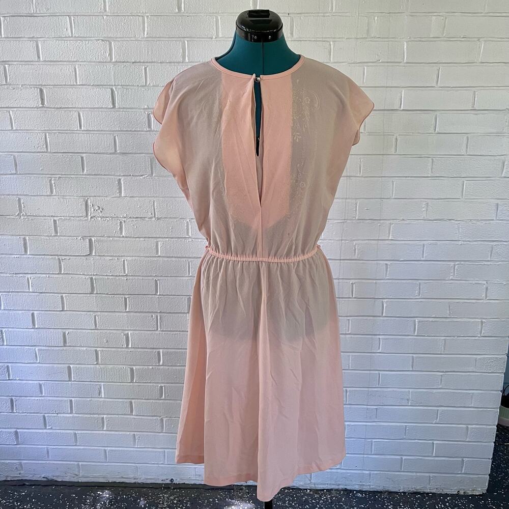 Vintage 70s Sears Bazaar peach polyester midi dress